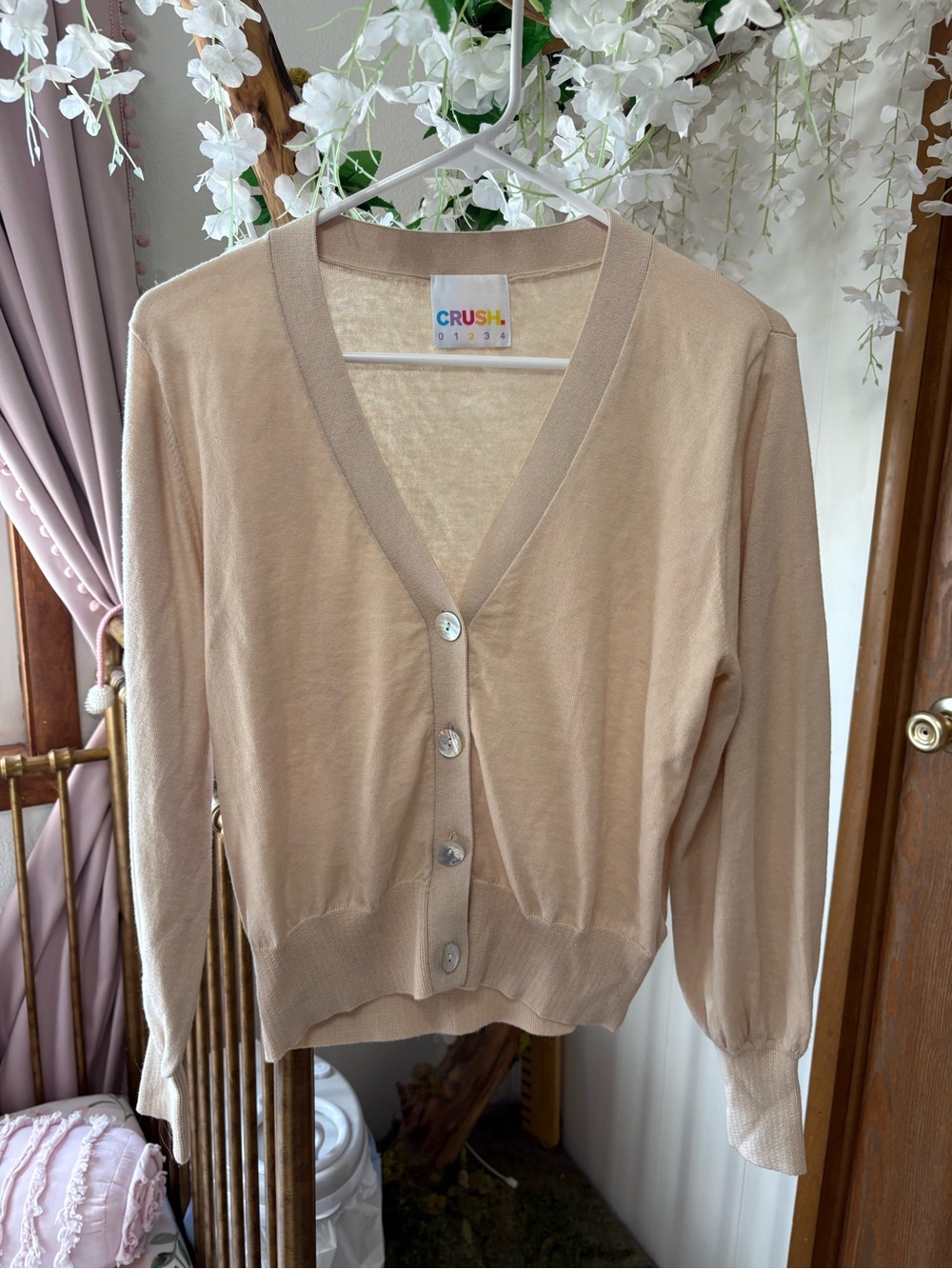CRUSH Beige V-Neck Button Front Cardigan